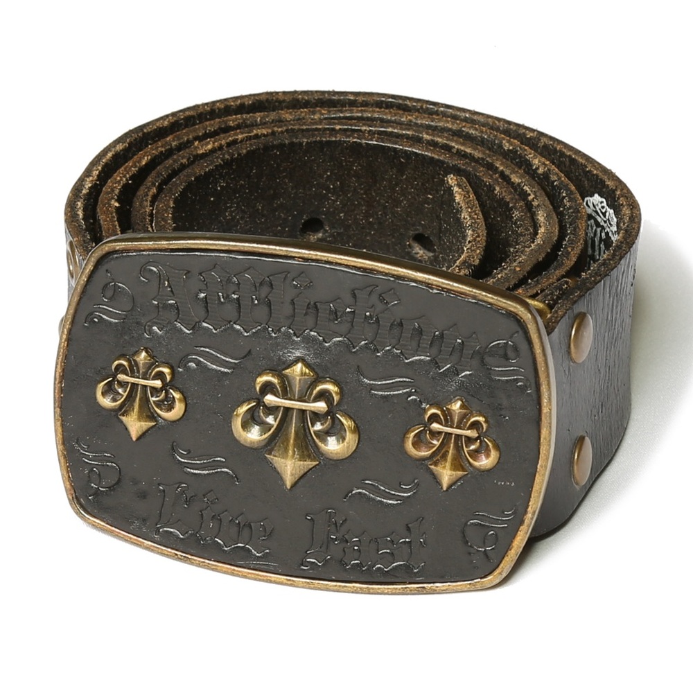 Affliction Brass Carved Leather Belt Length 46 Inches